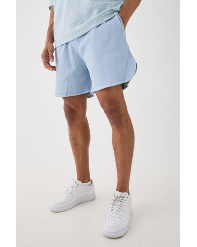 BoohooMAN Volley Short Length Heavy Weight Ribbed Short - Blue