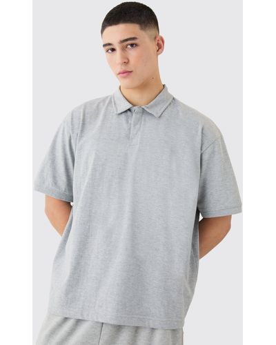 BoohooMAN Oversized Heavy Carded Button Up Polo - Grey