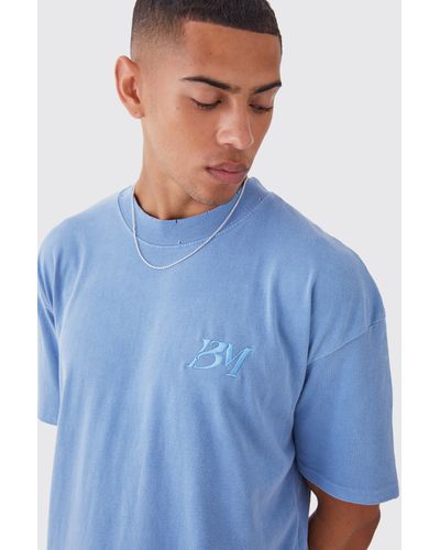 Boohoo Oversized Distressed Washed Embroidered T-shirt - Blue