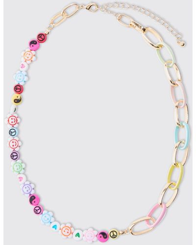 BoohooMAN Multi Colour Bead And Chain Necklace - Multicolour