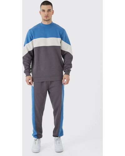 BoohooMAN Tall Colorblock Sweatshirt-Trainingsanzug - Blau
