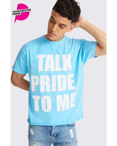 Boohoo Boxy Talk Pride To Me Distressed T-shirt - Blue