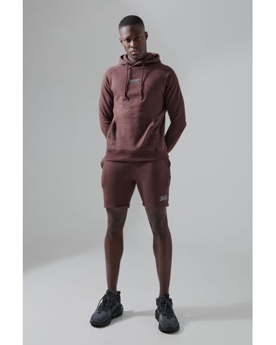 Boohoo Conjunto Man Active Deportivo De Pantalón Corto Y Sudadera Con Capucha - Marrón