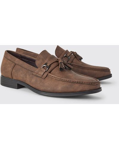 BoohooMAN Faux Suede Snaffle Loafer - Brown