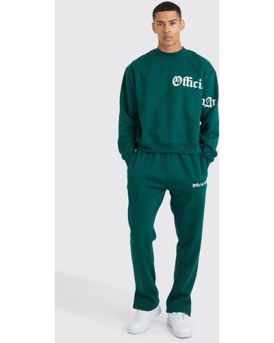 BoohooMAN Kastiger Oversize Sweatshirt-Trainingsanzug mit Slogan - Grün