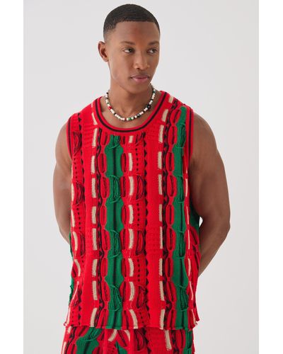 BoohooMAN Oversized 3d Knitted Vest - Red