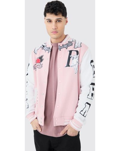 Boohoo Oversized Limited Jersey Varsity Jacket - Pink