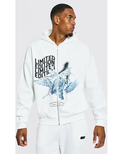 BoohooMAN Tall Limited Dove Print Zip Through Hoodie - Multicolor