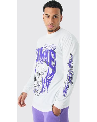 BoohooMAN Homme Skull Graphic Long Sleeve T-shirt - White