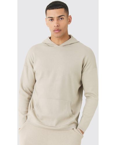 BoohooMAN Regular Fit Knitted Hoodie - Natural