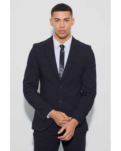 BoohooMAN Jersey Skinny Single Breasted Suit Jacket - Blue