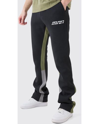 BoohooMAN Tall Slim Fit Flare Color Block Gusset Sweatpants In Black