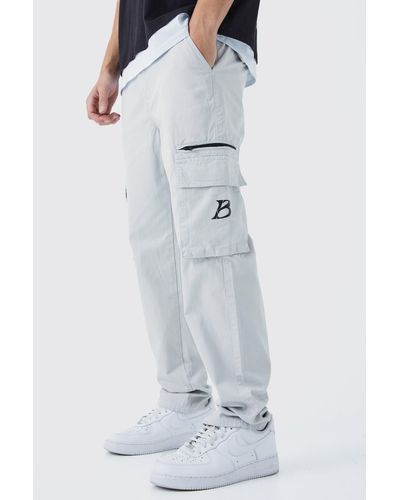 BoohooMAN Straight Leg Zip Cargo Trouser With High Build Branding - Multicolour