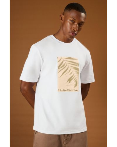 BoohooMAN Heavyweight Interlock Palm Graphic Embroidered T-shirt - White