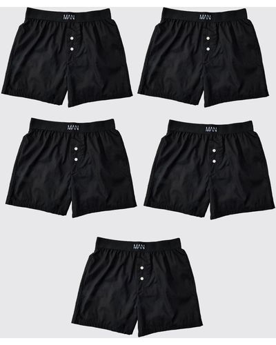 BoohooMAN 5 Pack Original Man Woven Boxer Shorts - Black