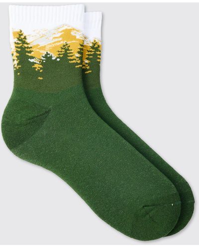 BoohooMAN Scenic Print Socks - Grün