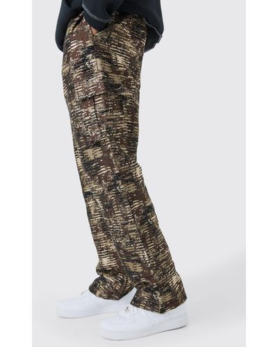 Boohoo Tall Textured Camo Relaxed Cargo Trouser - Natural