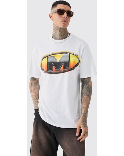 BoohooMAN Tall Core Fit M Logo Print T-shirt - White