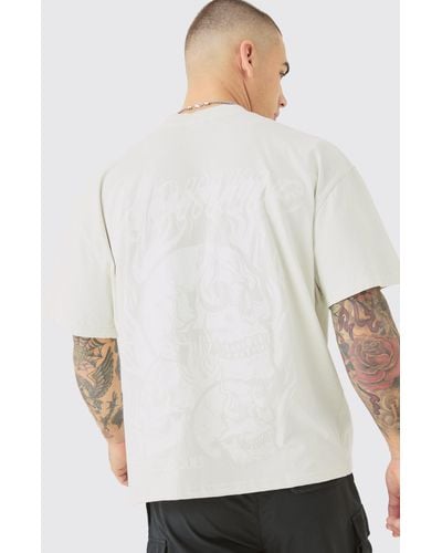 BoohooMAN Oversized Boxy Tonal Gothic Graphic T-shirt - White