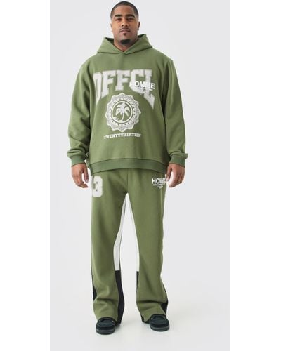 BoohooMAN Plus Homme Official 13 Hooded Gusset Tracksuit In Khaki - Grün