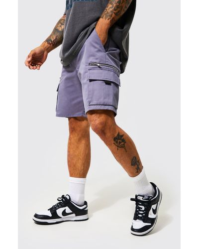 Boohoo Slim Fit Twill Zip Pocket Cargo Shorts - Grey