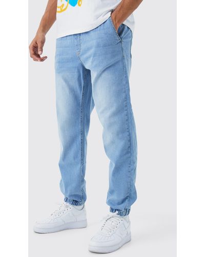 BoohooMAN Elasticated Waistband Straight Fit Denim Sweatpants - Blue