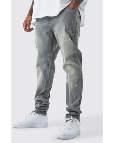 BoohooMAN Plus Skinny Stretch Stacked Tinted Jeans - Gray