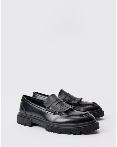 BoohooMAN Pu Chunky Sole Tassel Loafer In Black