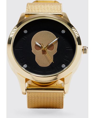 BoohooMAN Uhr mit Mesh-Armband und Skelett-Print - Mettallic