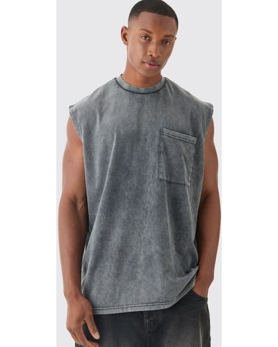 BoohooMAN Oversized Wash Pocket vest - Grau