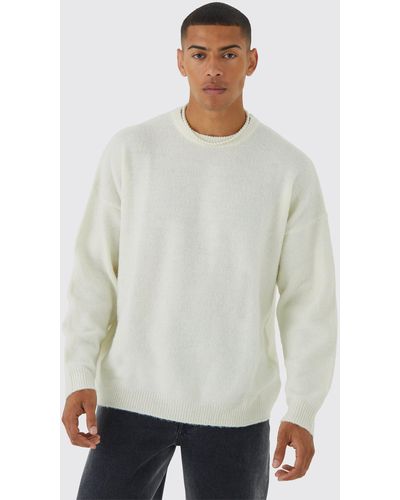 BoohooMAN Oversized Brushed Yarn Crew Neck Sweater - White