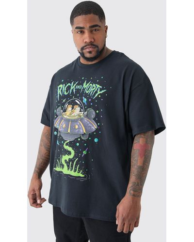 BoohooMAN Plus Rick And Morty License T-shirt In Black - Blue