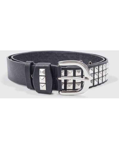 BoohooMAN Studded Faux Leather Belt - Blue