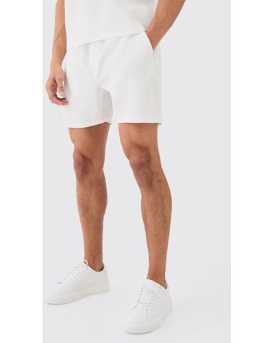 Boohoo Elasticated Waist Pleated Drawcord Shorts - White
