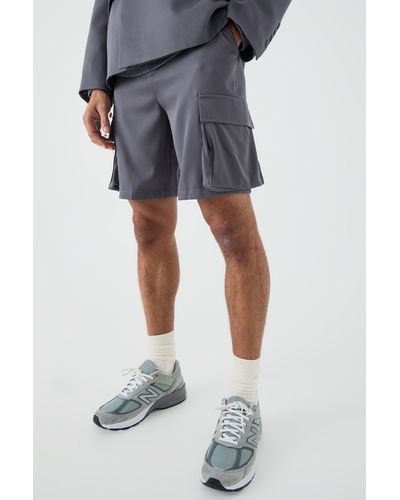 BoohooMAN Mix & Match Tailored Cargo Shorts - Blau