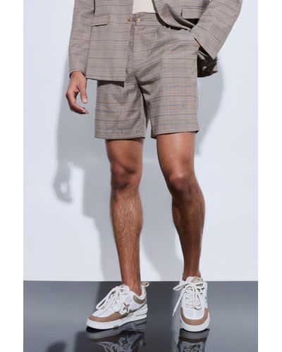BoohooMAN Check Oversized Tailored Shorts - Grau