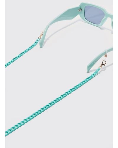 BoohooMAN Plastic Matte Finish Sunglasses Chain In Green - Blau