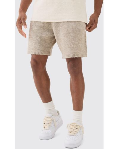 BoohooMAN Relaxed Boucle Knit Short In Stone - Natural