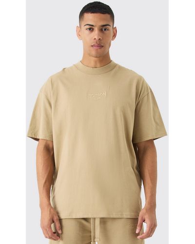 BoohooMAN Edition Oversized Heavyweight Zip Hem T-shirt - Natural