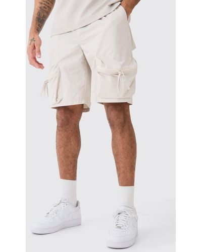 BoohooMAN Elasticated Waist Relaxed 3d Cargo Shorts - White