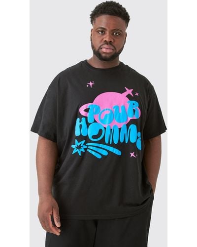 BoohooMAN Plus Space Pour Puff Print T-shirt In Black