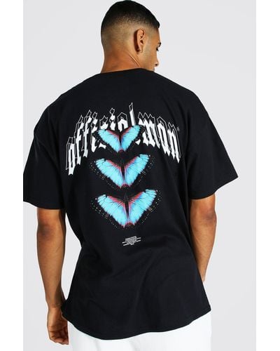 BoohooMAN Oversize Butterfly Front & Back Print T-shirt - Black