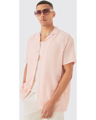 BoohooMAN Oversized Linen Look Revere Shirt - Pink