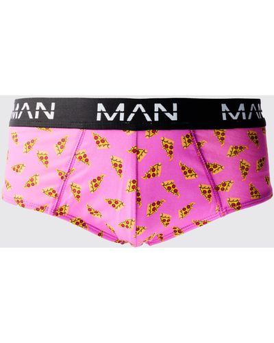 BoohooMAN Boxershorts mit Man Pizza Print - Pink