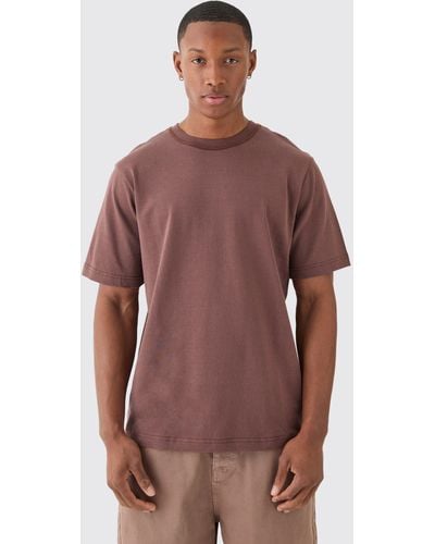 BoohooMAN Core Heavy Carded Layed On Neck T-shirt - Brown