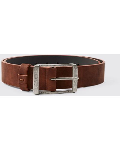 BoohooMAN Distressed Faux Leather Belt - Brown