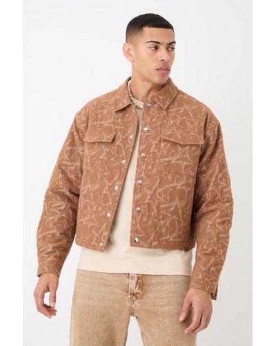 BoohooMAN Abstract Patterned Boxy Jacket - Brown