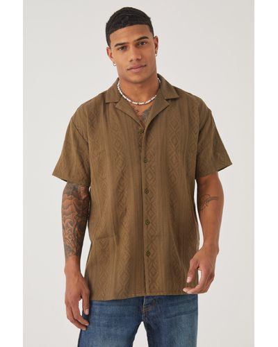 BoohooMAN Short Sleeve Oversized Tonal Aztec Shirt - Brown