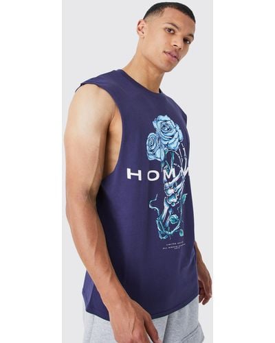BoohooMAN Tall Floral Homme Tank - Blue