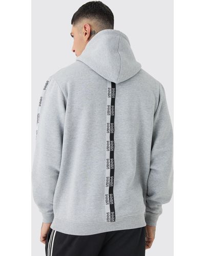 BoohooMAN Tall Official Man Tape Hoodie - Grey